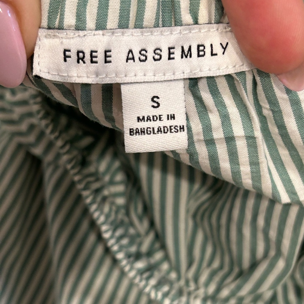 Free Assembly Elasticated Top Off Shoulder ¾-Sleeve Green & White Stripe Small - Picture 8 of 10